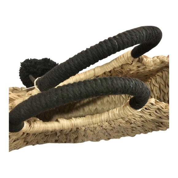 Wicker style straw basketweave black knit woven handle oversized‎ beach tote bag - Picture 12 of 15